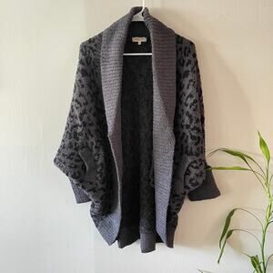 Leopard Print Dolman Cardigan Womens M L Black Super Soft Cozy Lounge Sweater